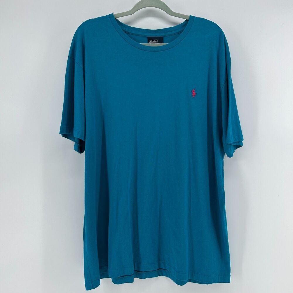 Vintage 90s Polo Ralph Lauren Single Stitch T-Shirt Men's XL Teal Pink Colorful